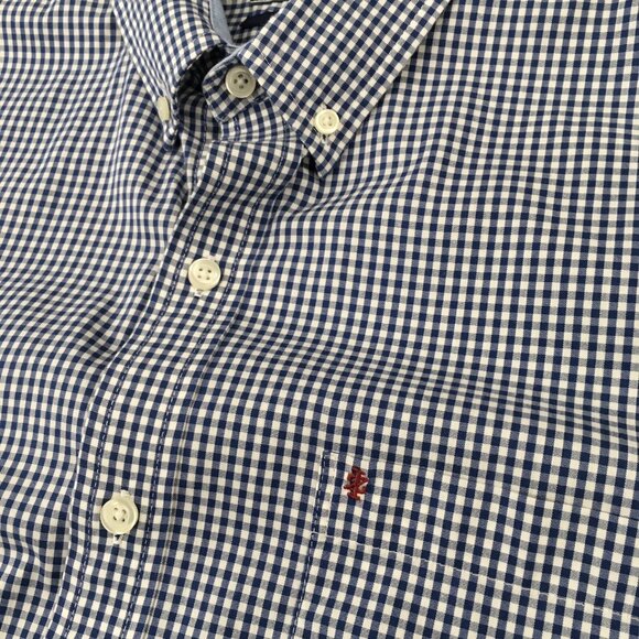 Izod Dress Shirt Men Medium Blue White Check Slim Fit Long Sleeve Classic Preppy - Picture 8 of 11